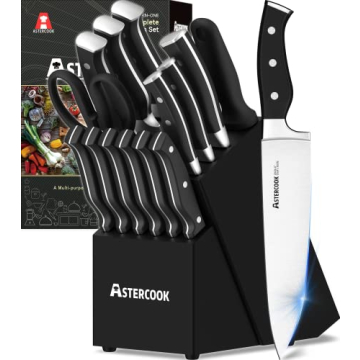 Astercook 15-Piece Kitchen Knife Set with Block