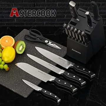 Astercook 15-Piece Kitchen Knife Set with Block