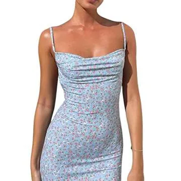 NUFIWI Women Floral Printed Spaghetti Strap Maxi Dress Y2K Low Cut Backless Long Dress Summer Streetwear Party Club(Backless Blue,Medium)