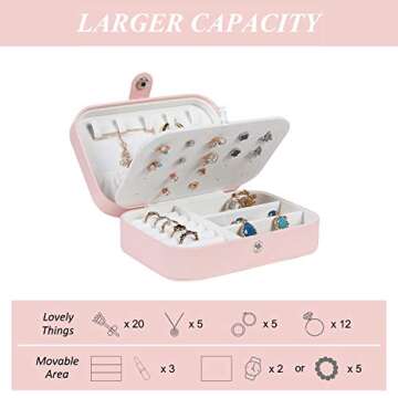 misaya Small Jewelry Box for Women Travel Jewelry Organizer for Necklace Earring Rings Jewelry Holder Case, Birthday & Back To School Gift, Primrose Pink