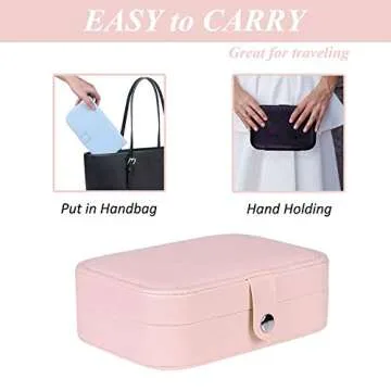 misaya Small Jewelry Box for Women Travel Jewelry Organizer for Necklace Earring Rings Jewelry Holder Case, Birthday & Back To School Gift, Primrose Pink