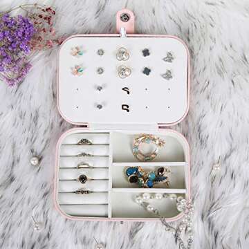 misaya Small Jewelry Box for Women Travel Jewelry Organizer for Necklace Earring Rings Jewelry Holder Case, Birthday & Back To School Gift, Primrose Pink