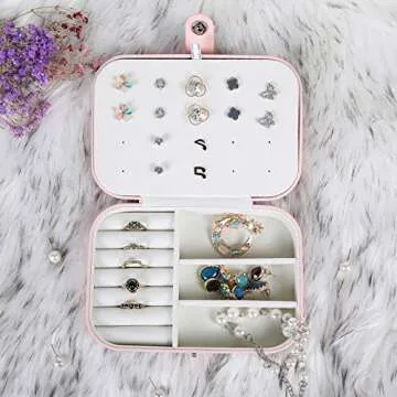 misaya Small Jewelry Box for Women Travel Jewelry Organizer for Necklace Earring Rings Jewelry Holder Case, Birthday & Back To School Gift, Primrose Pink