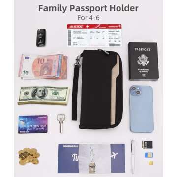 Ababuli Travel Passport Holder Family for 4 Large Document Organizer Wallet RFID Blocking Pouch Purse Bag Multiple Card Slot Case Folder for Carnival Cruise Money Ticket Boarding