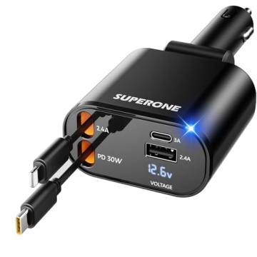 SUPERONE 4 in 1 Retractable Car Charger for Fast Charging
