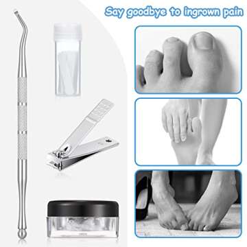 Honoson 100 Pieces Ingrown Toenail Corrector Kit with Nail Clipper, Nail File, Toe Separator for Women Men Feet Care