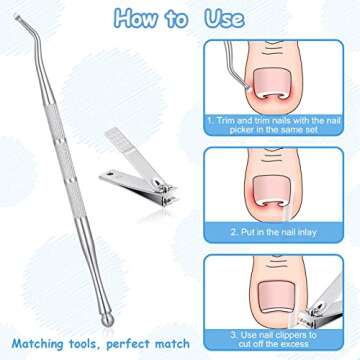 Honoson 100 Pieces Ingrown Toenail Corrector Kit with Nail Clipper, Nail File, Toe Separator for Women Men Feet Care