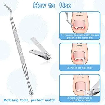 Honoson 100 Pieces Ingrown Toenail Corrector Kit with Nail Clipper, Nail File, Toe Separator for Women Men Feet Care