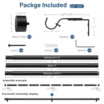 Zeerobee Adjustable Curtain Rods 66 to 120 Inches