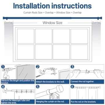 Zeerobee Adjustable Curtain Rods 66 to 120 Inches