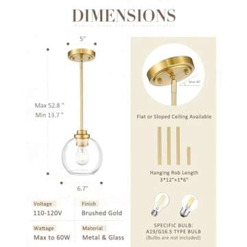 JAZAVA Gold Pendant Light Elegant Globe Design for Home