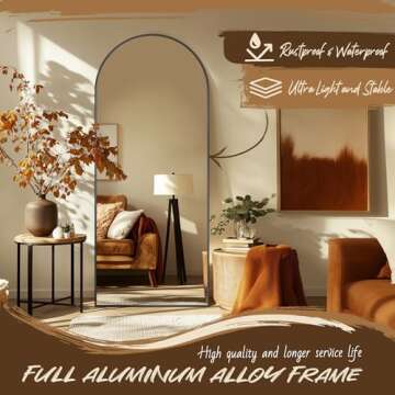 Full Length Mirror, 58"x21" Arch Floor Mirror, Floor Standing Mirror Freestanding Full Body Mirror with Stand for Bedroom, Hanging Mounted Mirror for Living Room Cloakroom, Black