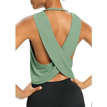 Bestisun Workout Tops for Women Yoga Athletic Gym Clothing Open Back Sports Pilates Clothes Gray Green S