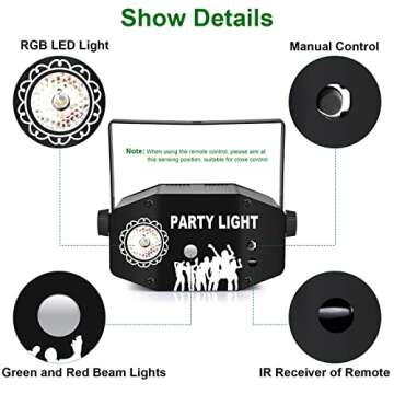 Party Lights, DJ Disco Lights, Stage Lights, Strobe Lights, LED Sound Activated Disco Ball with Remote Control, Stage & Sound Equipment for Home KTV Christmas Halloween Birthday Gift (Type-A)