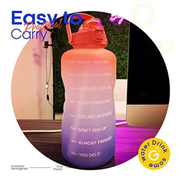 Giotto Large 1 Gallon/128oz (When Full) Motivational Water Bottle with Time Marker & Straw, Leakproof Tritan BPA Free for Fitness, Gym and Outdoor Sports-Pink/Blue Gradient