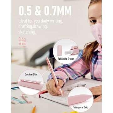 Nicpro 39 PCS Aesthetic School Supplies with Big Capacity Pen Case, 12 Color Pastel Highlighters, 5 Quick Dry Retractable Black Ink Pens, 6 Pastel Mechanical Pencil 0.5 & 0.7 mm for Student Stationary