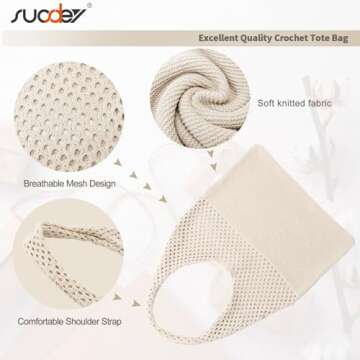 SUOSDEY Crochet Mesh Beach Tote Bag, Summer Vacation Aesthetic Knit Boho Bag for Women,beige