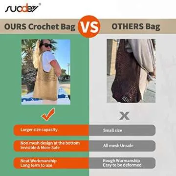 SUOSDEY Crochet Mesh Beach Tote Bag, Summer Vacation Aesthetic Knit Boho Bag for Women,beige