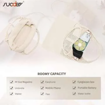 SUOSDEY Crochet Mesh Beach Tote Bag, Summer Vacation Aesthetic Knit Boho Bag for Women,beige