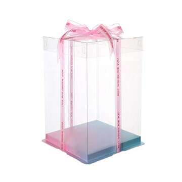 3 Layer Tall Transparent Cake Box 8" Bakery Carrier Packing with Lids, 2 Pack Clear Box for Wedding, Birthday, Anniversary Display Pack Box, Gradient Ramp Base