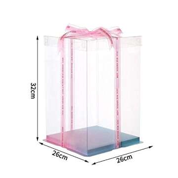3 Layer Tall Transparent Cake Box 8" Bakery Carrier Packing with Lids, 2 Pack Clear Box for Wedding, Birthday, Anniversary Display Pack Box, Gradient Ramp Base