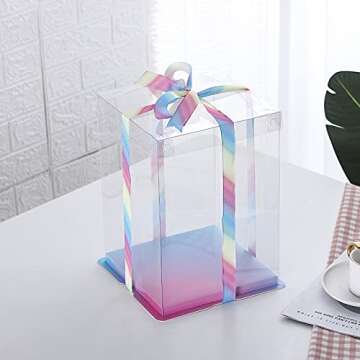 3 Layer Tall Transparent Cake Box 8" Bakery Carrier Packing with Lids, 2 Pack Clear Box for Wedding, Birthday, Anniversary Display Pack Box, Gradient Ramp Base