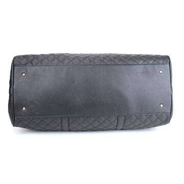 Women's Quilted Leather Weekender Travel Duffel Bag With Rose Gold Hardware - Large 22" Size - Cute Satin Inner Lining - Black