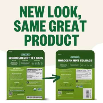 FGO Organic Moroccan Mint Green Tea, 100 Count, Eco-Conscious Tea Bags, Resealable Bag, Packaging Ma...