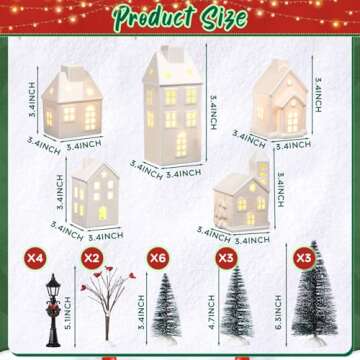 WinnerWhy 24 Pcs Christmas Village House LED Lighted Christmas Village Set Mini Christmas Tree Ceramic House Streetlight Branches Winter Village Accessories Ornament for Xmas Desktop Decor(5 Style)