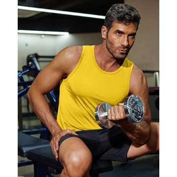 COOFANDY Mens Muscle Shirt Sleeveless Workout Tops for Men Tech Stretch Training Running Tank Top Undershirt Yellow/Blue XL