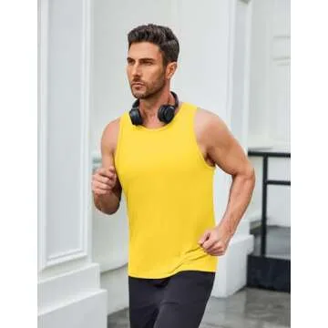 COOFANDY Mens Muscle Shirt Sleeveless Workout Tops for Men Tech Stretch Training Running Tank Top Undershirt Yellow/Blue XL