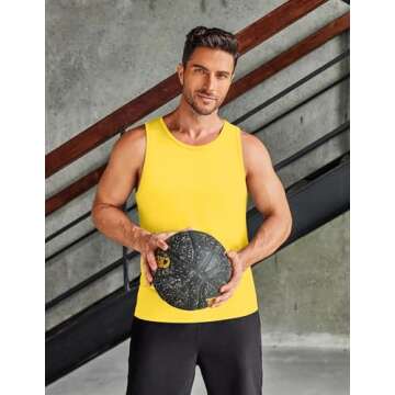 COOFANDY Mens Muscle Shirt Sleeveless Workout Tops for Men Tech Stretch Training Running Tank Top Undershirt Yellow/Blue XL