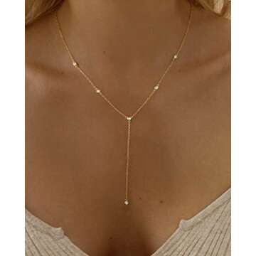 Fwlisesa Lariat Necklace for Women - Elegant Gold Long Layering Chain