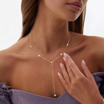 Fwlisesa Gold Lariat Necklace for Women - Trendy Elegance