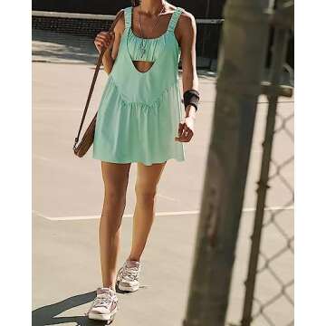 SHBECYDE Women Sleeveless Tennis Dress Built-in Bra and Shorts Cut Out Athletic Summer Dresses Workout Outfits 2 Piece Light Green