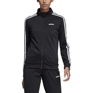 adidas Women’s Essentials 3-stripes Tricot Track Jacket, Black/White, Large