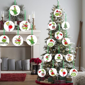 Grinchmas Double-Sided Xmas Ornaments - 24pcs