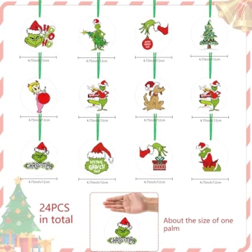 Grinchmas Double-Sided Xmas Ornaments - 24pcs