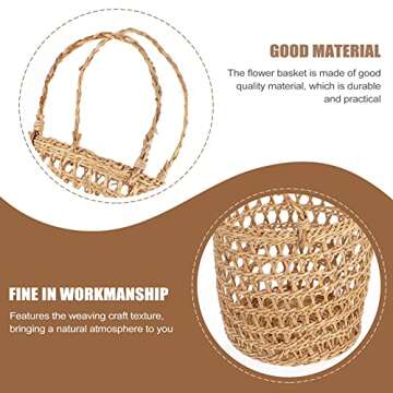 Handwoven Straw Flower Basket for Weddings and Decor