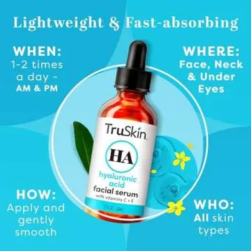 TruSkin Hyaluronic Acid Serum for Face + 7 Ultra Hydrating Ingredients – Best Face Serum for Moisturizing, Plumping Skin & Smoothing the Look of Fine Lines, 1 fl oz