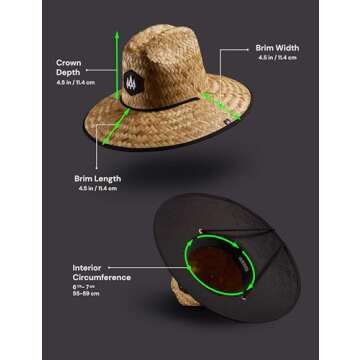 Straw Hat for Men & Women | Lifeguard Hat, Beach Hat & Sun Hat | UPF 50+ Wide Brim for Sun Protection | One Size | Blackout | Hemlock