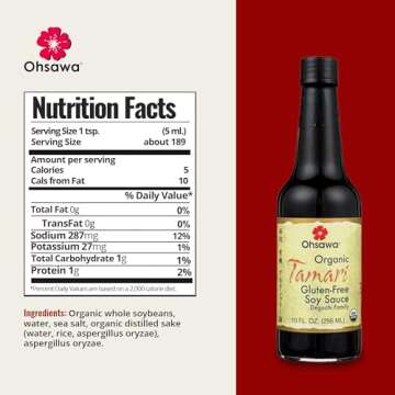 Ohsawa Organic Tamari, Traditionally Brewed in Cedar Kegs for Extra Flavor - Japanese Soy Sauce, Low - Sodium, Gluten-Free, Vegan, Kosher - 10 oz