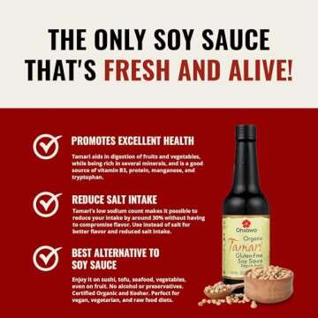 Ohsawa Organic Tamari, Traditionally Brewed in Cedar Kegs for Extra Flavor - Japanese Soy Sauce, Low - Sodium, Gluten-Free, Vegan, Kosher - 10 oz