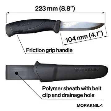 Morakniv Companion Stainless Steel Fixed-Blade Knife with Sheath, 4.1 Inch,Black