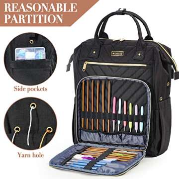 Knitting Bag Backpack, Yarn Organizer with USB Charging Port, Quilted Backpack for Women, Mothers Da...