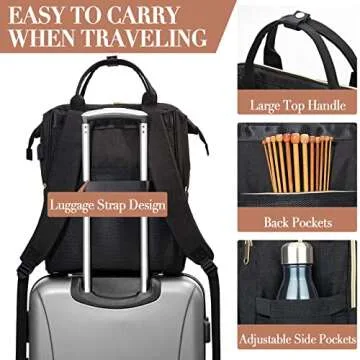 Knitting Bag Backpack, Yarn Organizer with USB Charging Port, Quilted Backpack for Women, Mothers Day Gifts Large Travel Crochet Bag Totes for Crochet Hooks, Knitting Needles, Yarn Supplies, Black