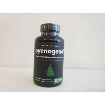 NutraChamps Pycnogenol French Maritime Pine Bark Extract, Premium Circulation Complex, Blood Flow, Nitric Oxide Production, Superior Absorption, Results with Black Pepper Extract, 60 Capsules