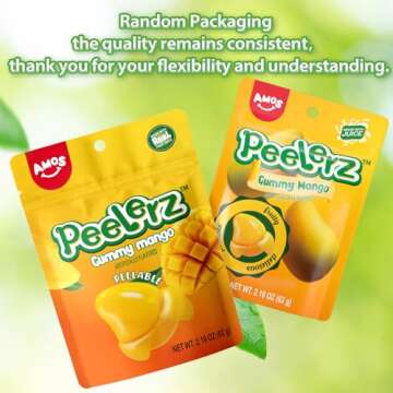 Amos Peelerz Mango Gummy Candy, Peeleble Gummy Mango Peeling Candy,Resealable 2.19oz Bag Valentine's Day Gift Candy (Pack of 3)