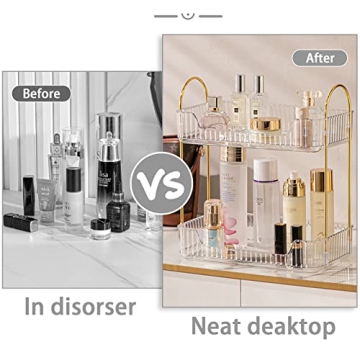 shuang qing Bathroom Counter Organizer Countertop Storage, Cosmetics Skincare Shelf Organizer, Makeup Organizer Perfume for Dresser Vanity Tray, Spice Rack Organizer for Kitchen(2 Tier-Clear)