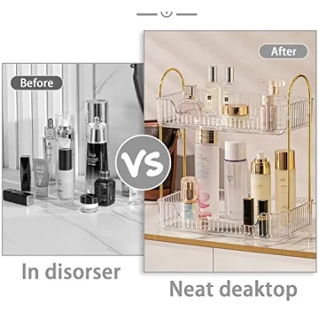 shuang qing Bathroom Counter Organizer Countertop Storage, Cosmetics Skincare Shelf Organizer, Makeup Organizer Perfume for Dresser Vanity Tray, Spice Rack Organizer for Kitchen(2 Tier-Clear)